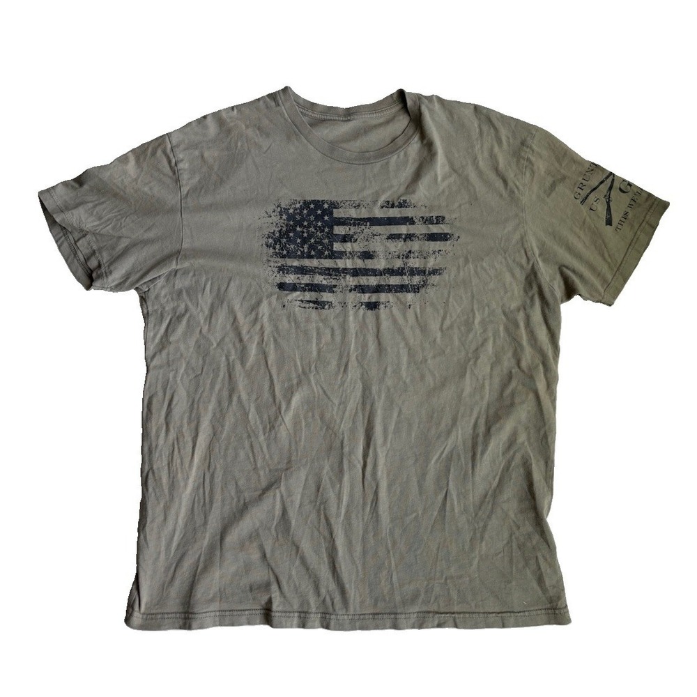 Men's Grunt Style Short Sleeve T-Shirt Flag Khaki Tan Beige American Patriotic L